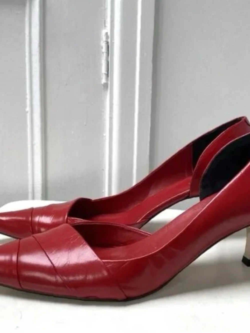 Women’s Red Leather Kitten Heel Pumps